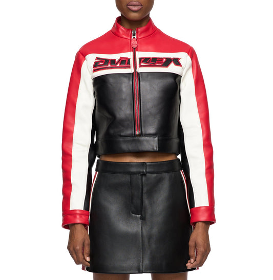 AVIREX WOMEN’S CROPPED COLORBLOCK MOTO JACKET