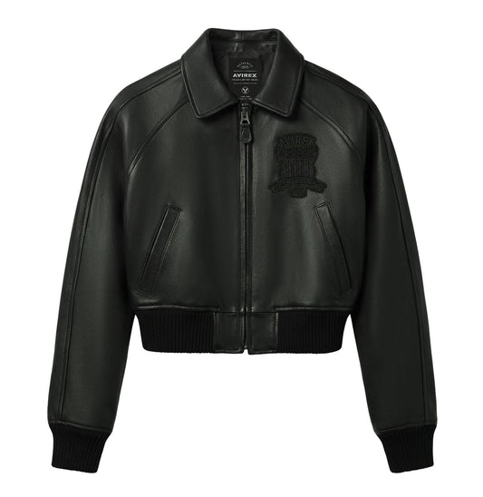 AVIREX WOMEN’S CROPPED ICON JACKET (TRIPLE BLACK)