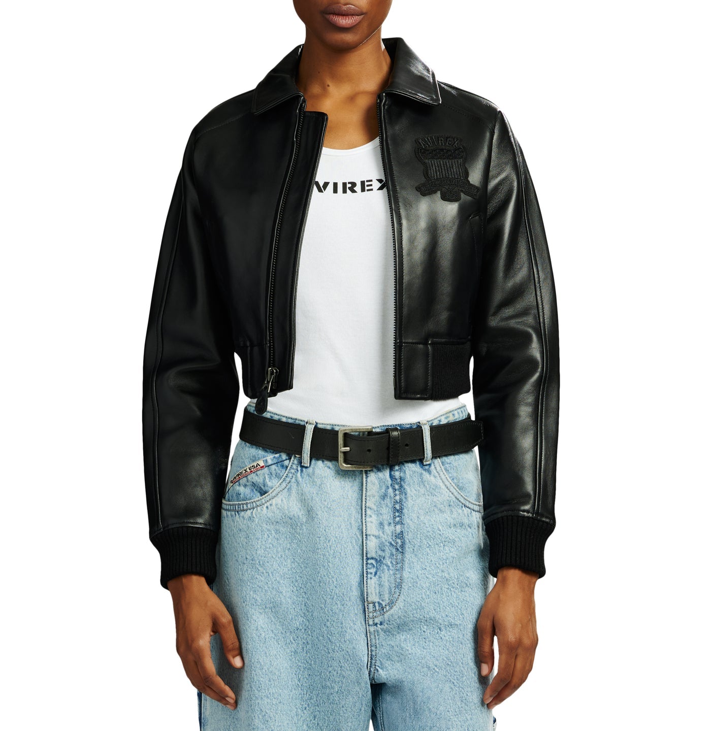 AVIREX WOMEN’S CROPPED ICON JACKET (TRIPLE BLACK)
