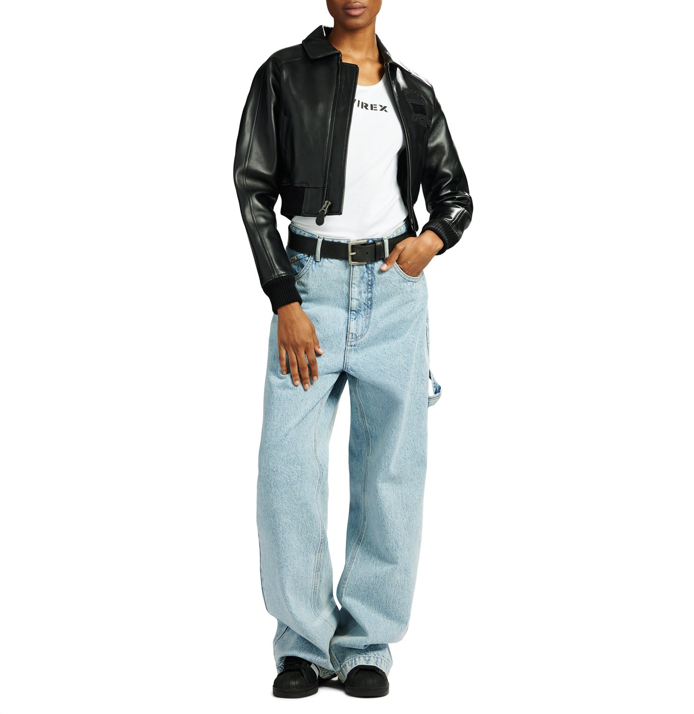 AVIREX WOMEN’S CROPPED ICON JACKET (TRIPLE BLACK)