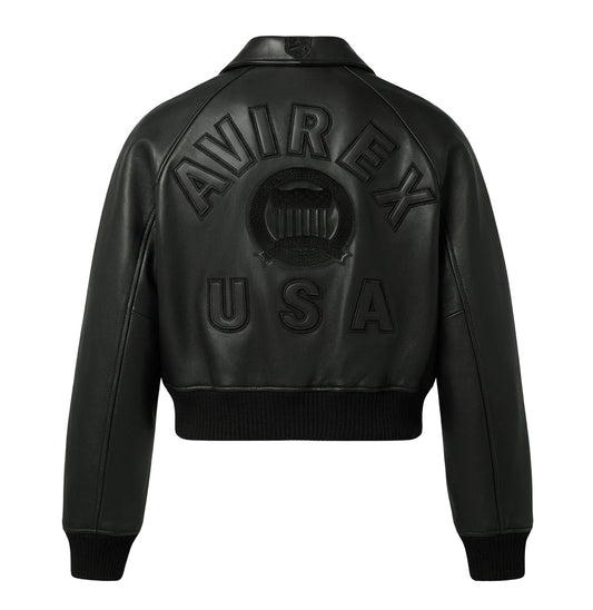 AVIREX WOMEN’S CROPPED ICON JACKET (TRIPLE BLACK)