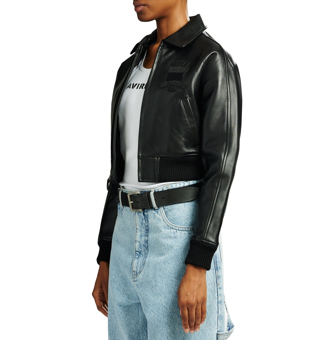 AVIREX WOMEN’S CROPPED ICON JACKET (TRIPLE BLACK)