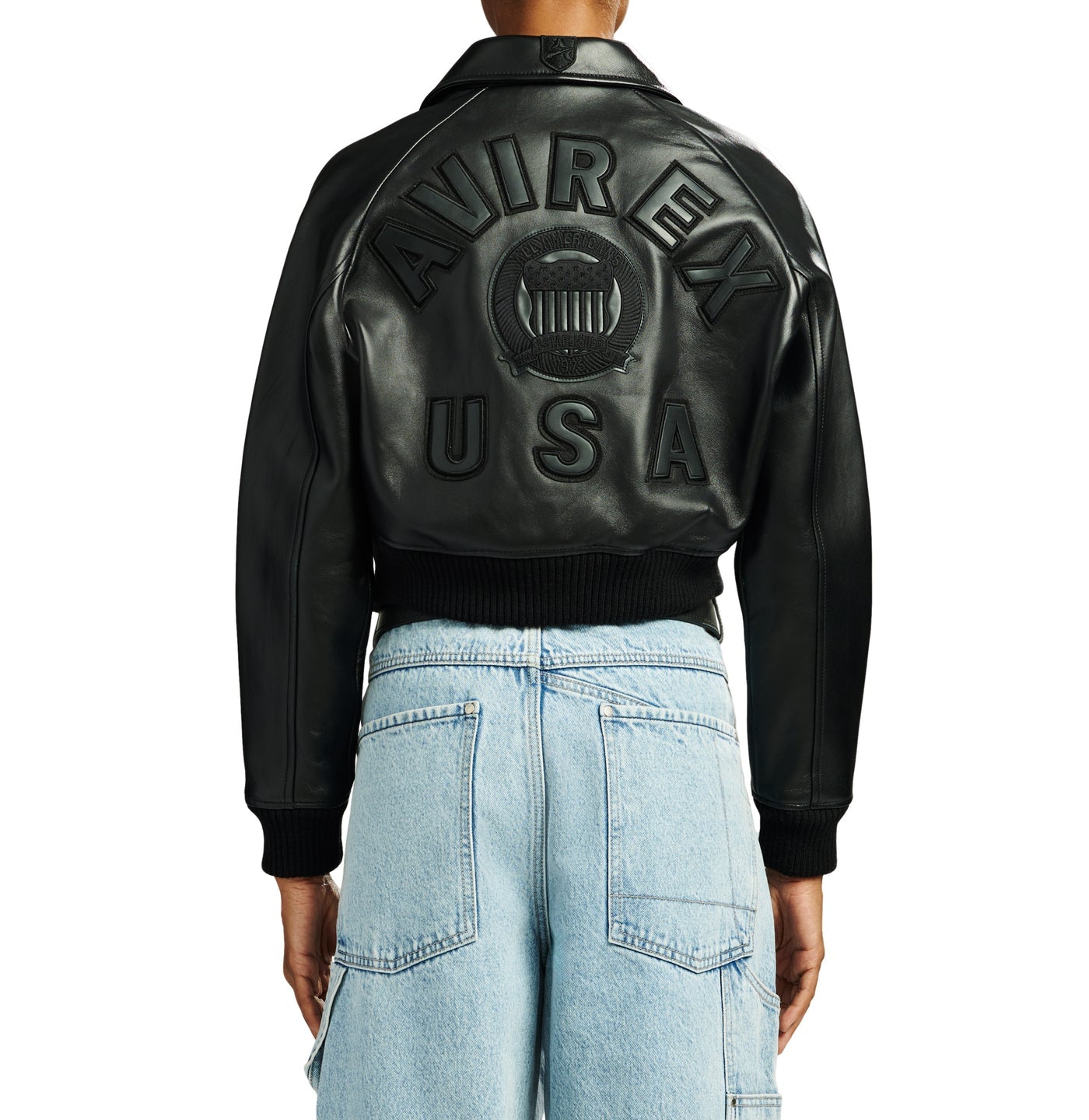 AVIREX WOMEN’S CROPPED ICON JACKET (TRIPLE BLACK)