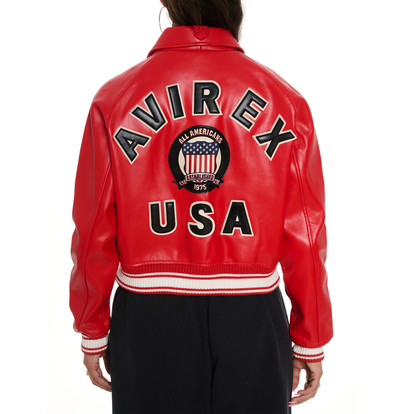 AVIREX WOMEN’S CROPPED ICON JACKET (RED)