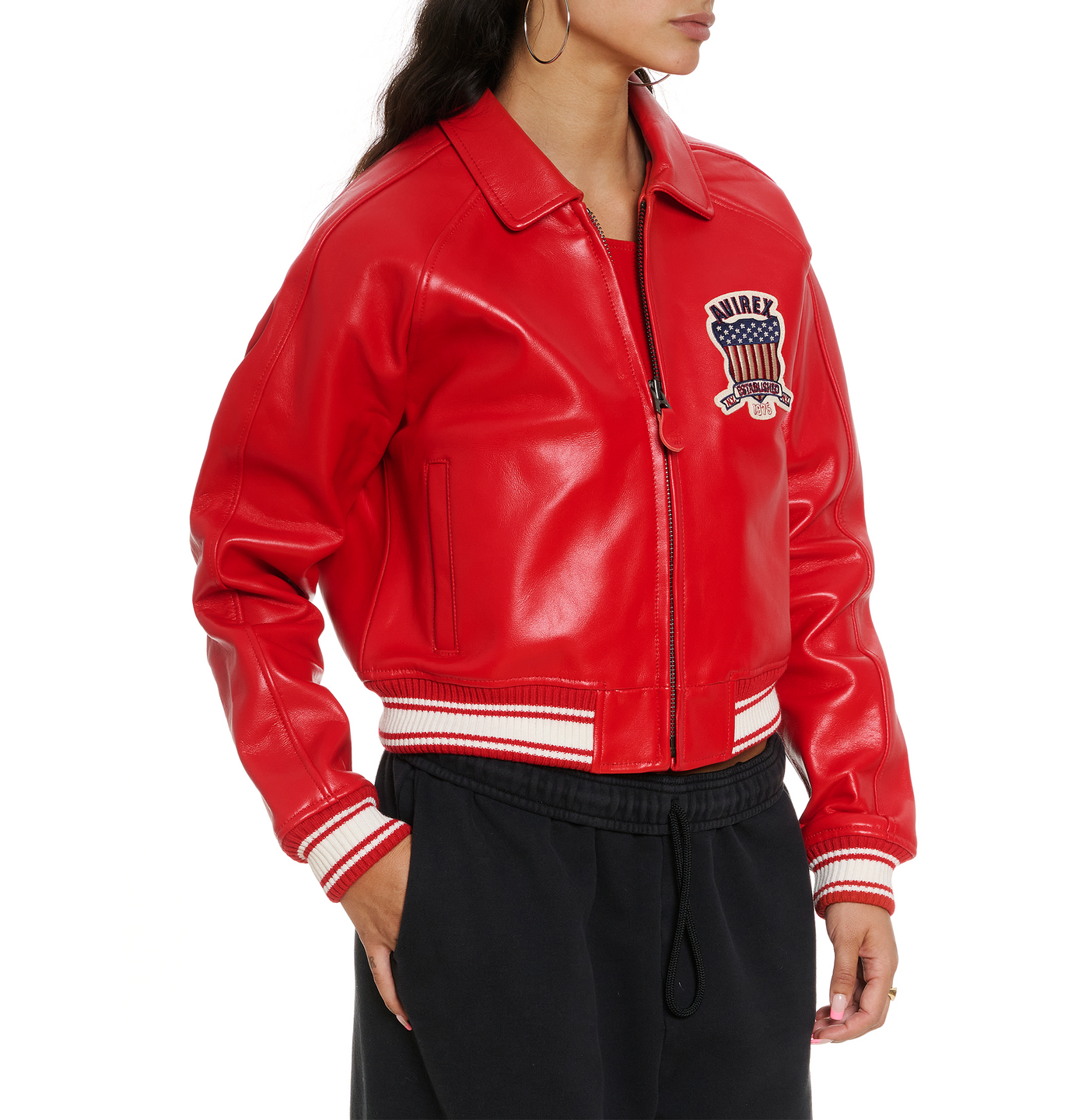 AVIREX WOMEN’S CROPPED ICON JACKET (RED)