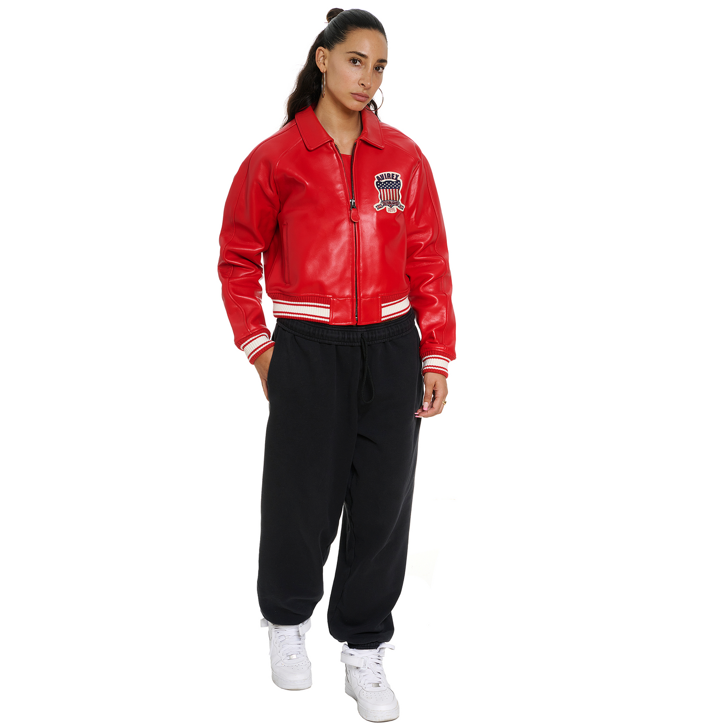 AVIREX WOMEN’S CROPPED ICON JACKET (RED)