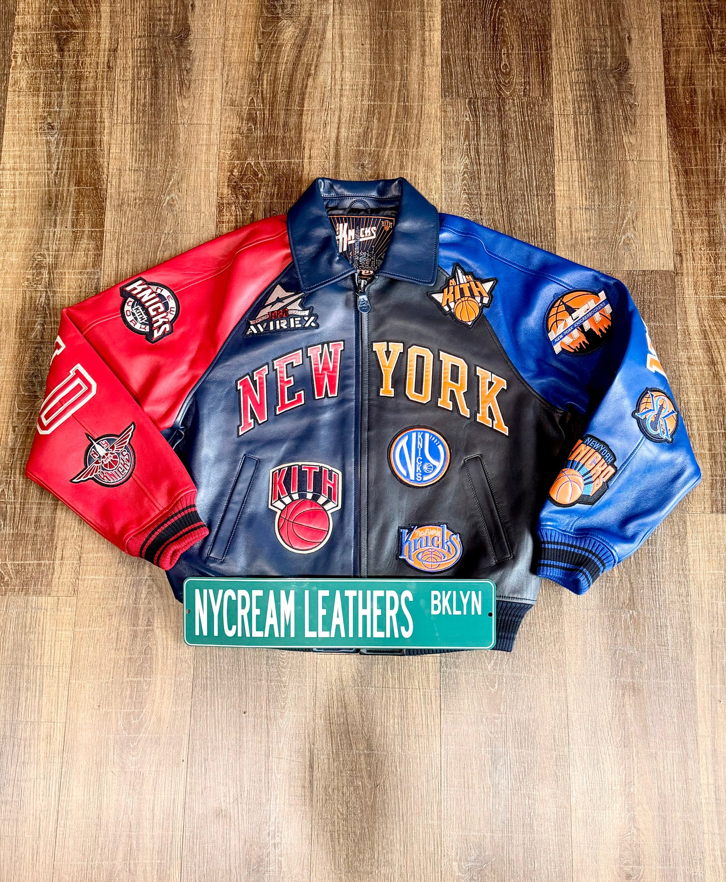 KITH & AVIREX FOR THE NEW YORK KNICKS MADISON SQUARE GARDEN ICON JACKET (BLUE/RED) LIMITED INVENTORY